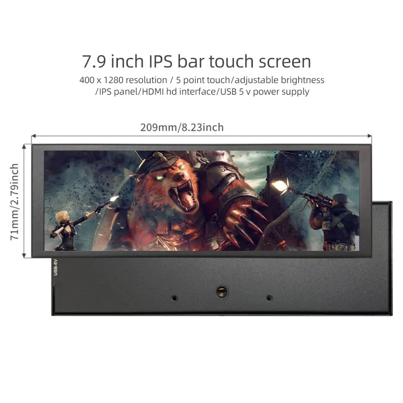 Mini Monitor portátil IPS 7,9 de 1280x400 pulgadas, pantalla táctil para Windows Rasperry Pi, publicidad secundaria