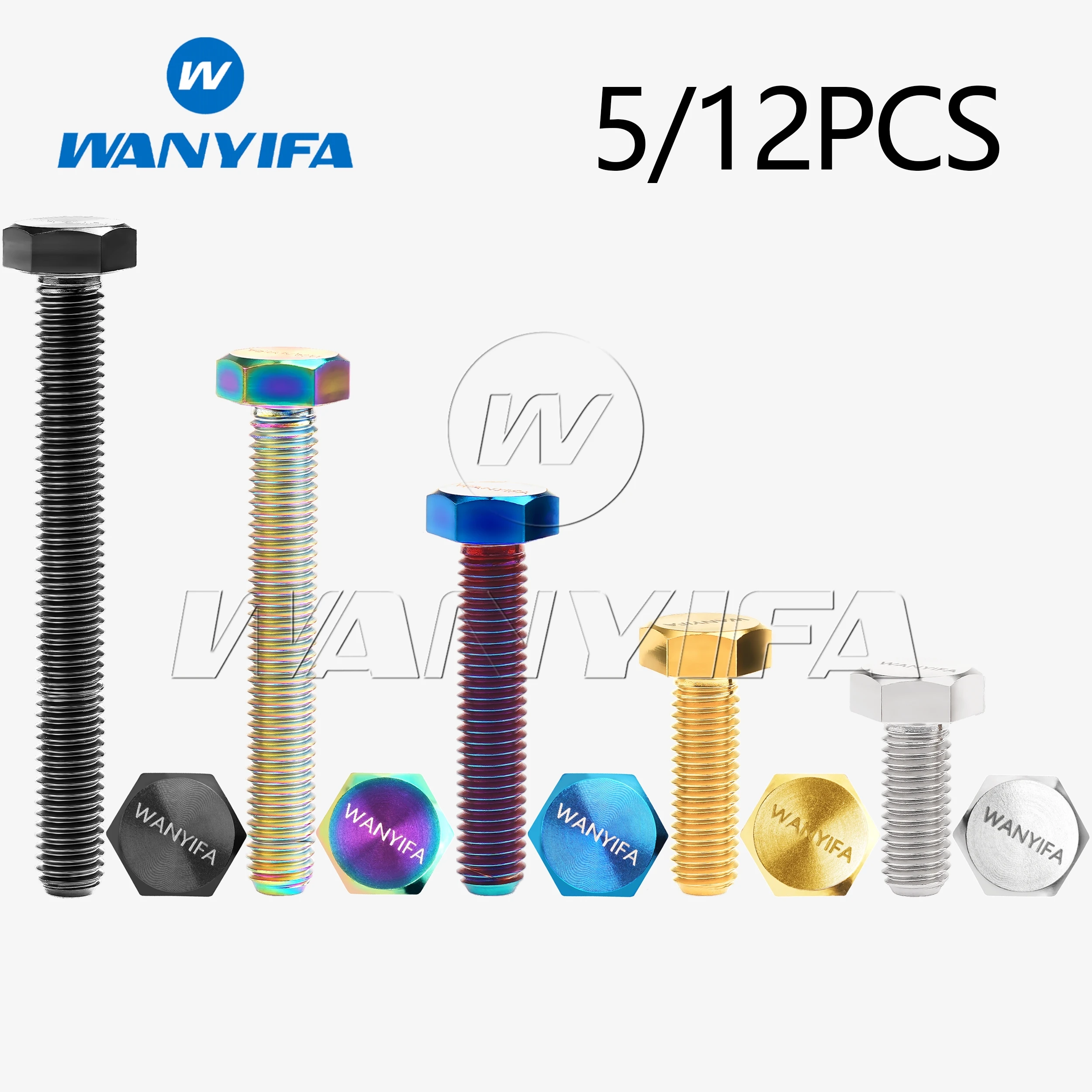 Wanyifa Titanium Bolt M8x15-80mm DIN933 External Hexagon Flat Head Full Thread GR5 Screw for motorcycle 5/12PCS