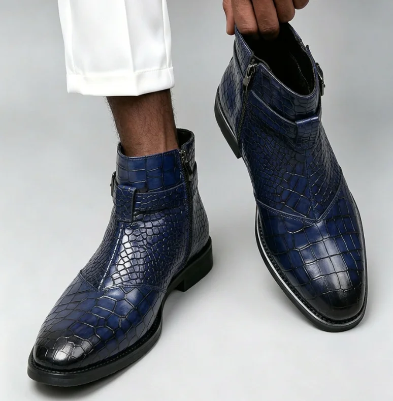 Big Size 38-48 Stone Pattern Dress Shoes for Men Autumn Winter Soft-soled Men Leather Boots New Designer Platform Chelsea Boots