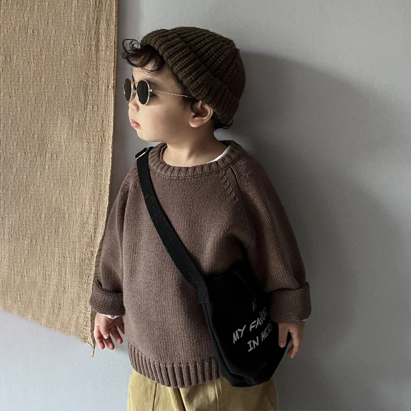 Herbst-Winter-Mode: Warme Pullover für Jungen und Mädchen, einfarbig, gestrickt, mit Rundhalsausschnitt, Oberteile für Kinder im Alter von 2 bis 8 Jahren, Unterhemd. – Detail 13