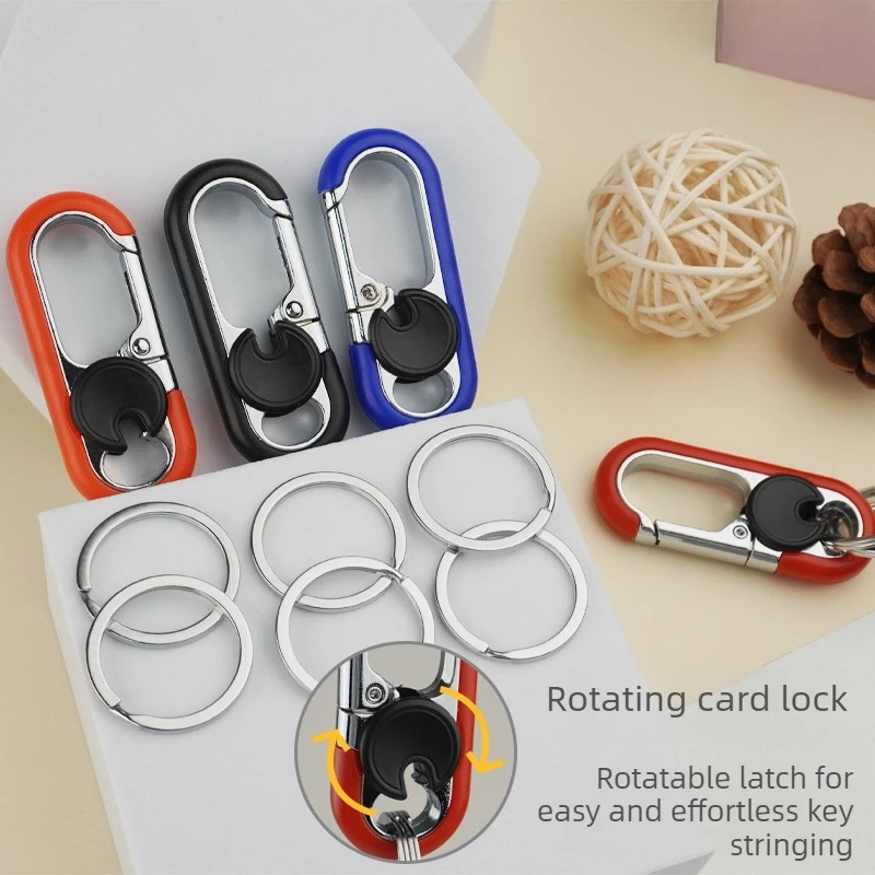 1/4Pcs Rotatable Lock Carabiner Keychain, Metal Double Ring Anti-Lost Key Holder for Men, Quick Release Key Ring Pendant
