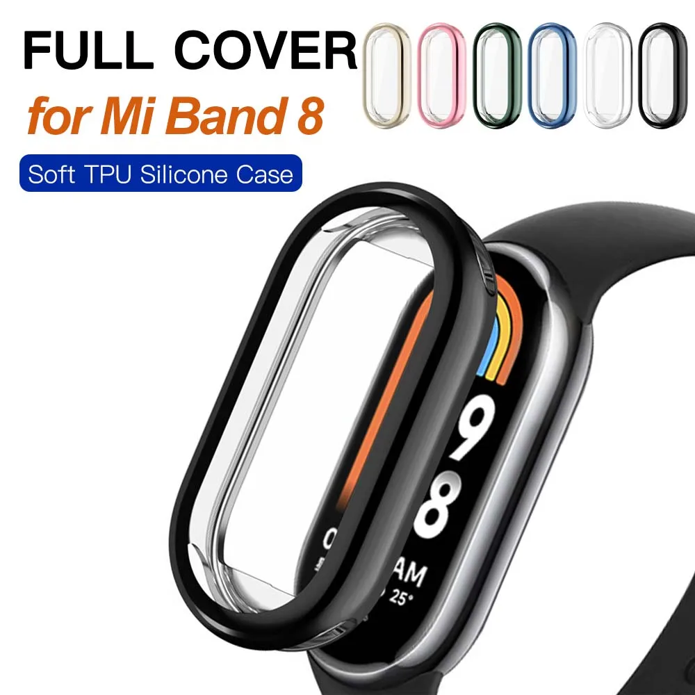 TPU Soft Protective Cover For Xiaomi Mi Band 8 Case Full Screen Protector Shell Bumper Plated Cases For Mi Band 8 Smart Watch