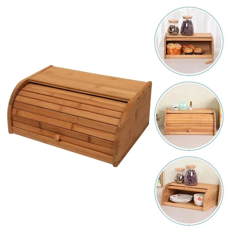 Bamboo Kitchen Bread Box Household Storage Bin Practical Food Container Fruit Storage Box Organizer Home Accessories