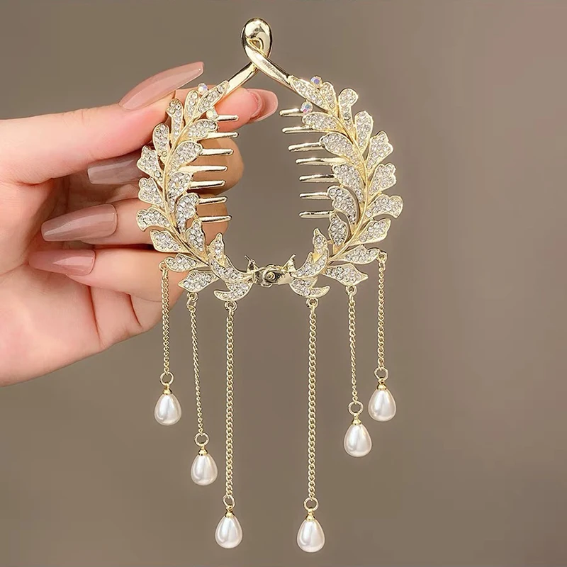 Pearl Rhinestone Hair Claw Clips Flower Horsetail Buckle Bun Ponytail Holder Hair Clip Women Female Hair Accessories