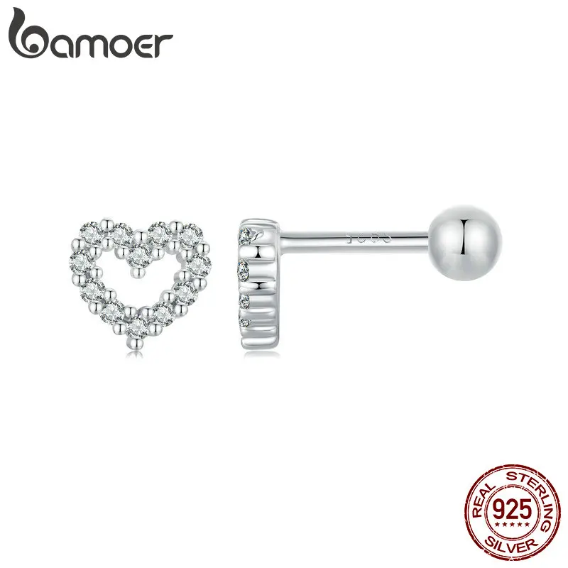 Bamoer Authentieke 925 Sterling Zilveren Oorknopjes Voor Vrouwen Schattige Hart Oorbellen Glanzend Helder Cz Bruiloft Verlovingssieraden