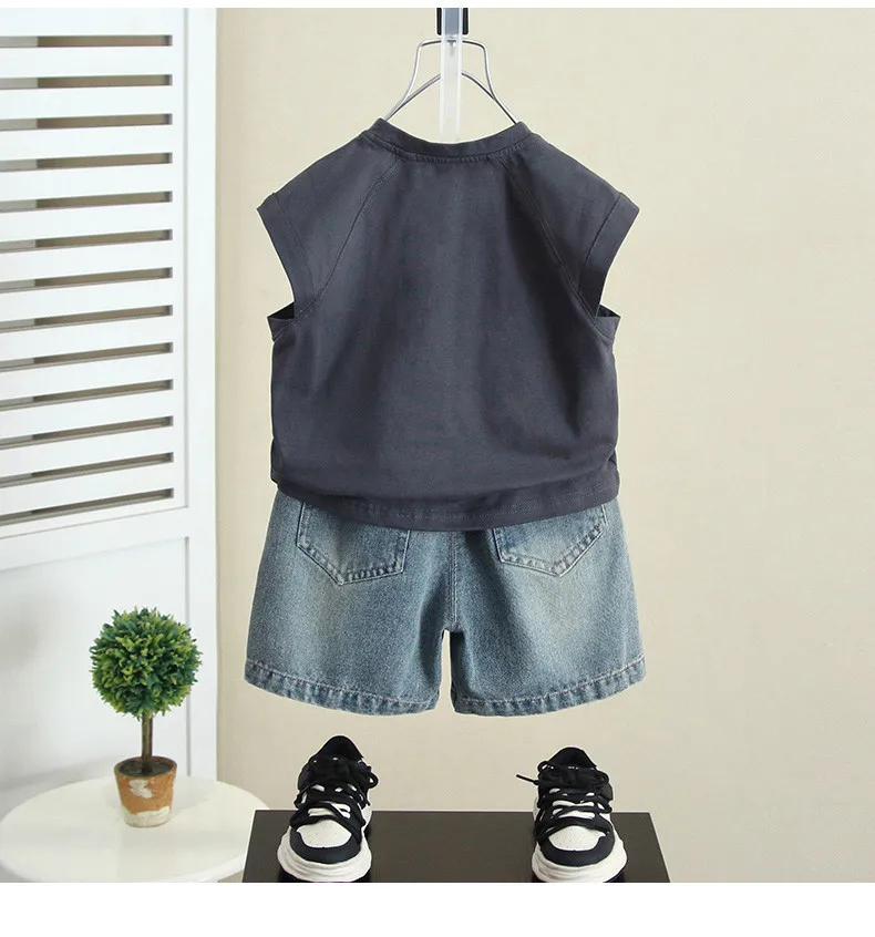 

Children's Summer Fashionable Vest Set Baby Boy Sleeveless Top Shorts Pure Cotton 2-Piece Clothing Set