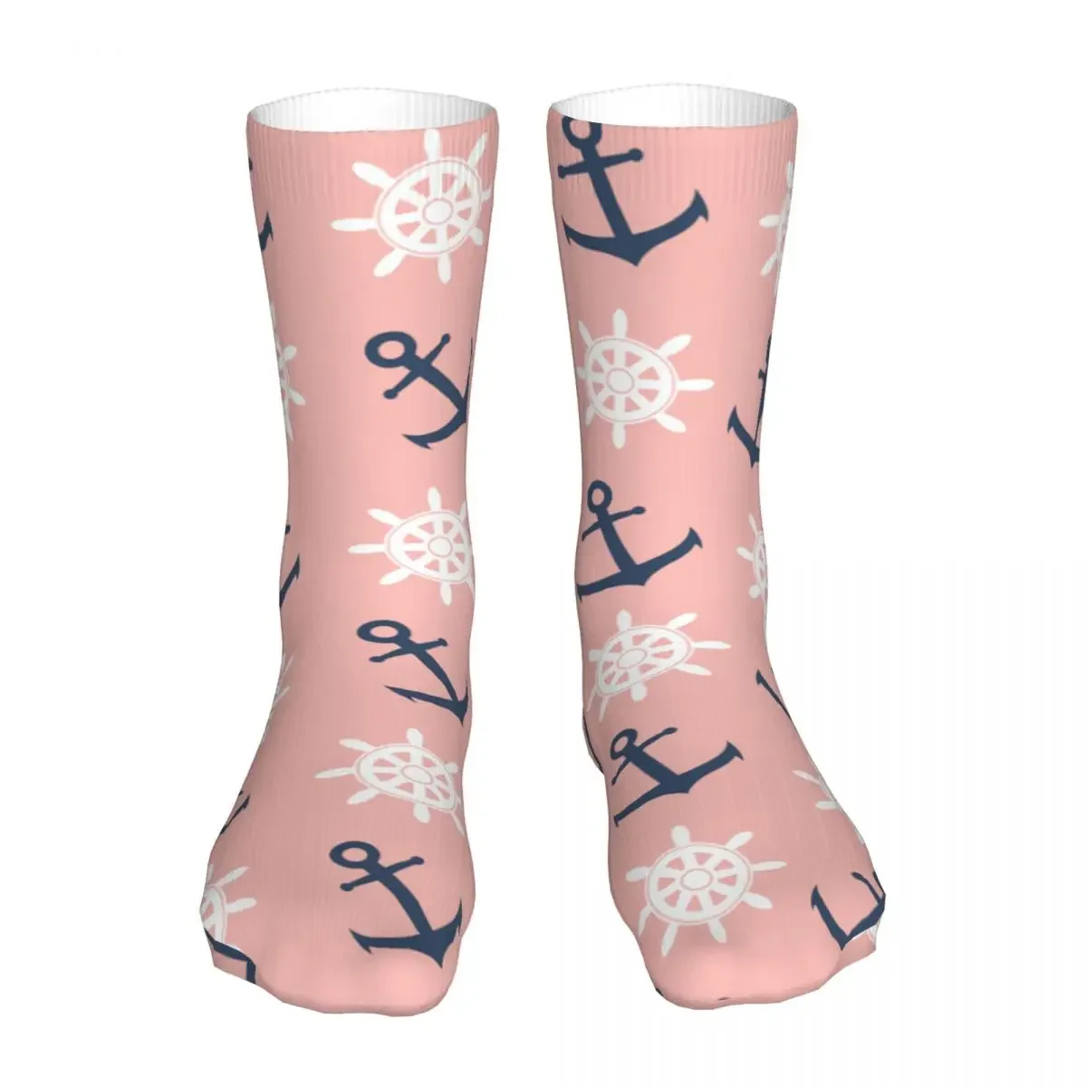 Happy Navy Blue Anchor And Wheel Pattern Woman Socks 2022 Men Sport Socks