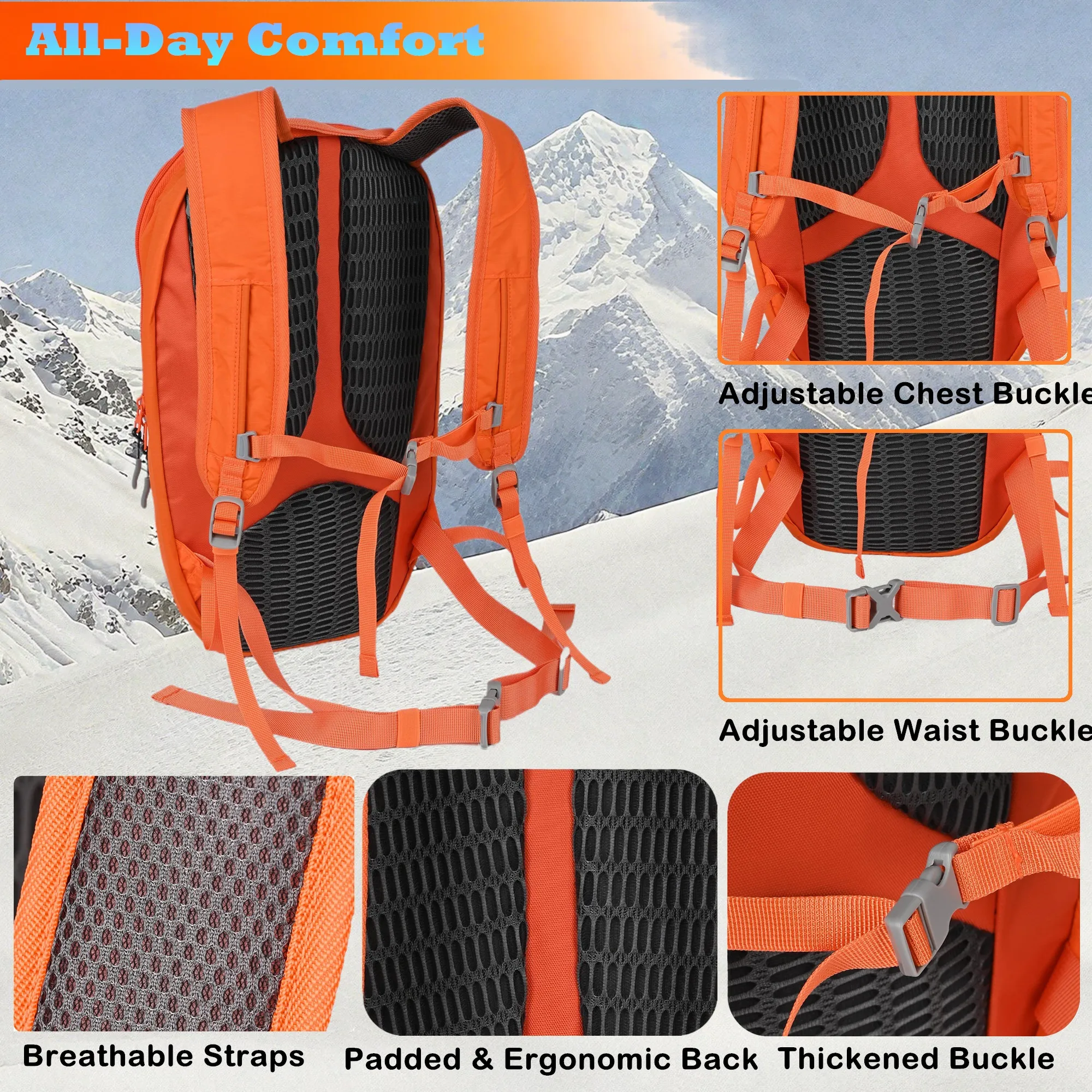 حقيبة ظهر خفيفة الوزن للمشي لمسافات طويلة مع غطاء للمطر، حقيبة نهارية مقاومة للماء للرحلات للرجال والنساء، حقيبة رياضية متينة للاستخدام في الهواء الطلق للسفر