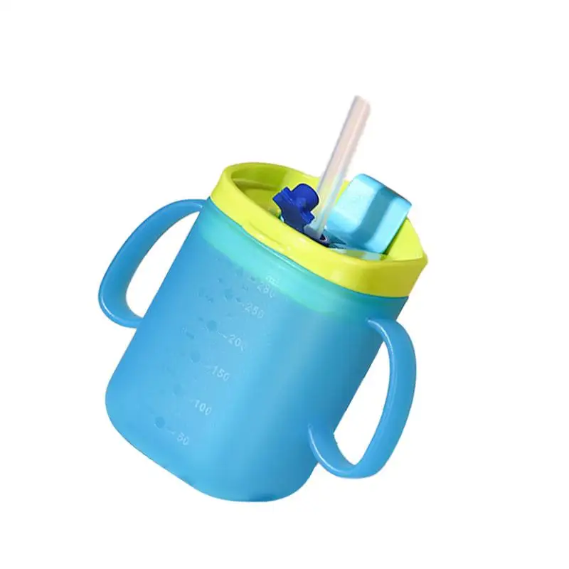 Baby Training Cup 280ml No Spill Straw Baby Cup With Handle Accurate Scale Toddler Kids Leak-Proof Drinking Water Bottle For