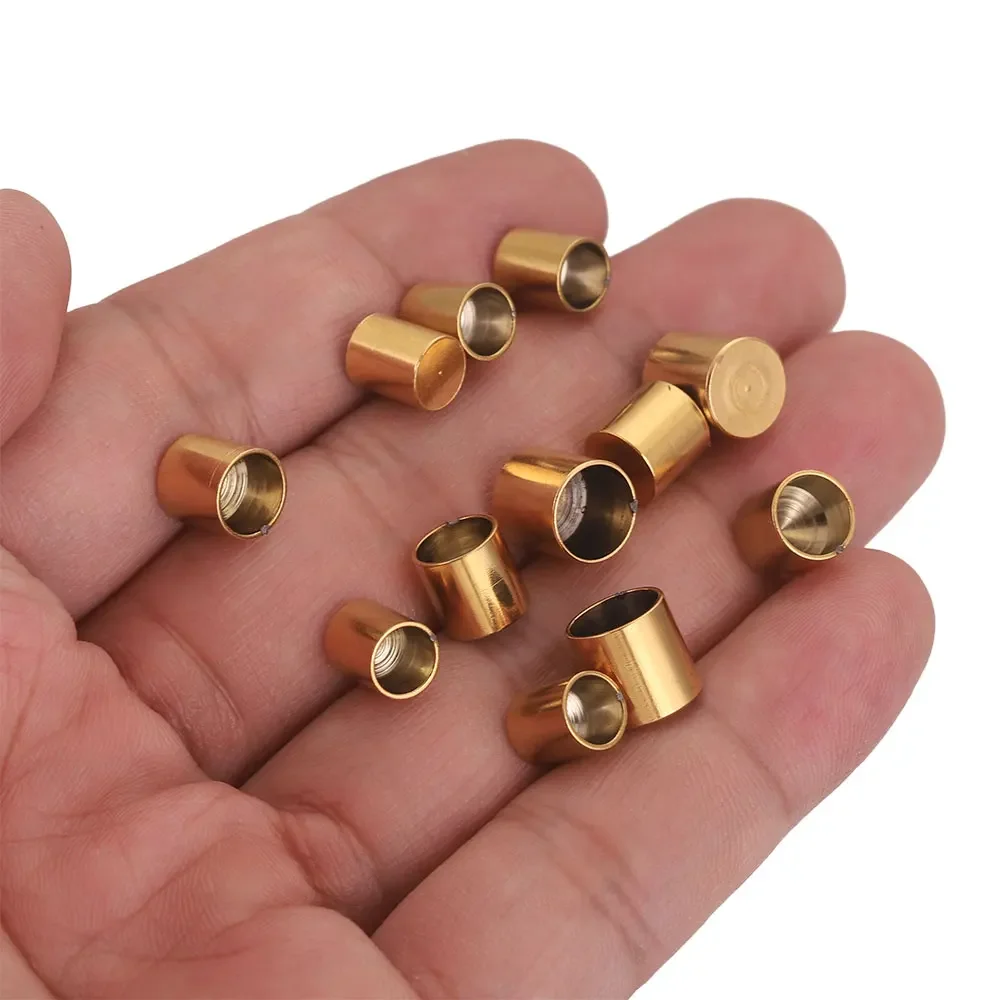 10pcs chiusura con cordino in pelle in acciaio inossidabile tappi terminali con punta a crimpare in oro per connettori per bracciali per collana