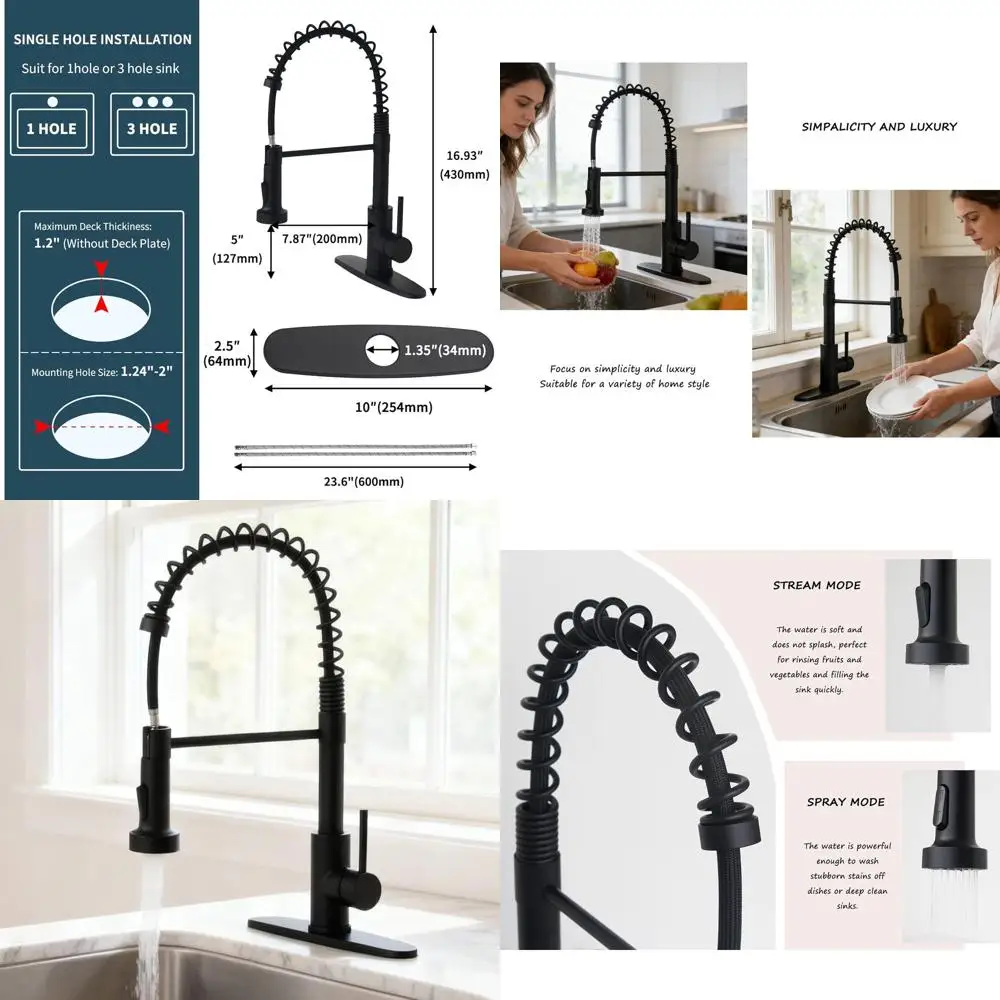 

High Arc Pull-Out Spray Kitchen Faucet, Stainless Steel, Suitable for 1 or 3 Hole Sinks