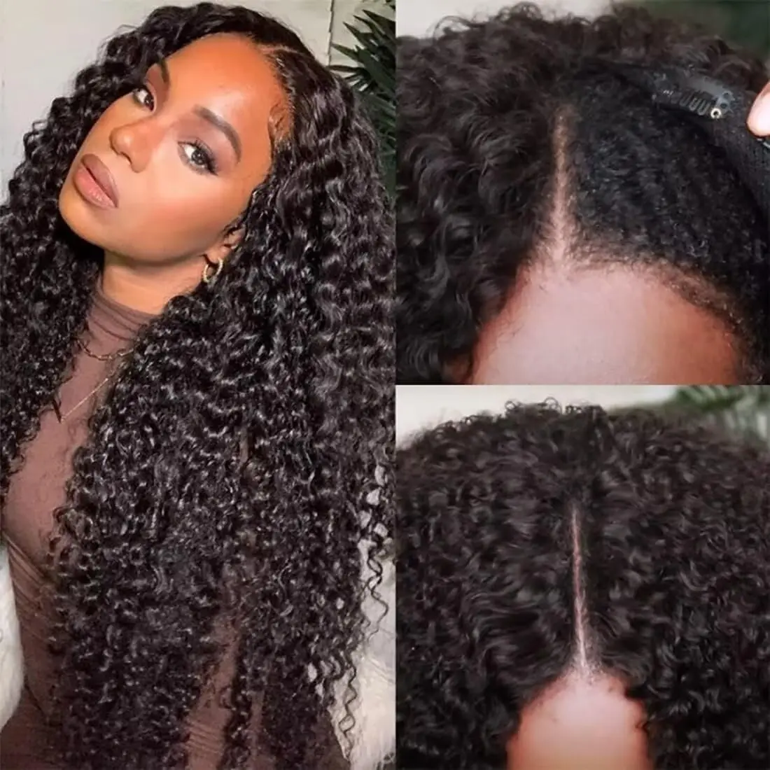 Varlea 40 Inch 200% Density Kinky Curly V Part Wig Hair Black Wig Full Machine No Lace Wig V Part Wig Human Hair Brazilian Hair image 2