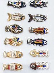 55~65MM Big Hole Animal Fish Ceramic Porcelain Embossed Pendant DIY Hand Painted Bead Heavy Charm