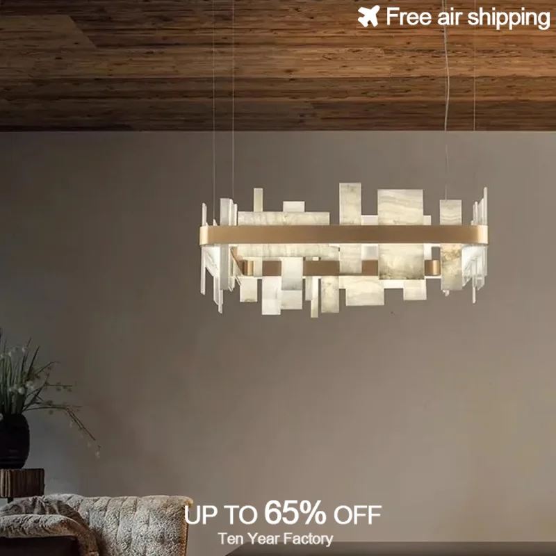 

Gold Oblong Marble LED Dimmable Decorative Hanging Chandelier Pendant Ceiling Light for Dining Room and Living Room