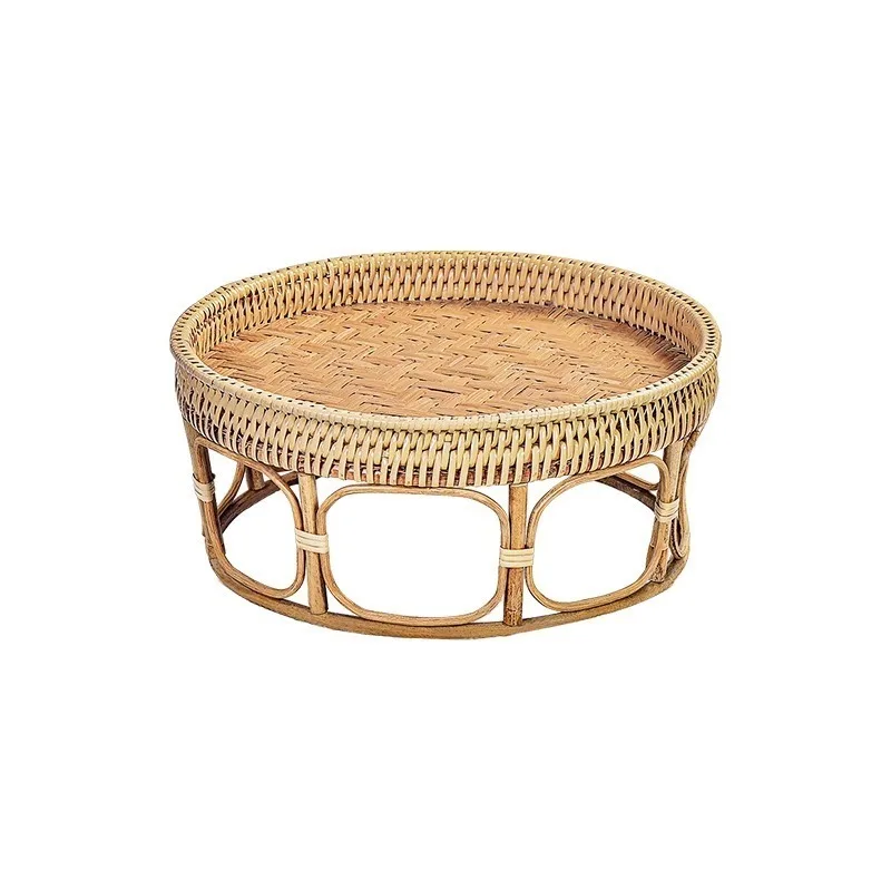 Plastic rattan coffee table round Thai household end table Japanese bay window tea table for Living room bedroom Household furni