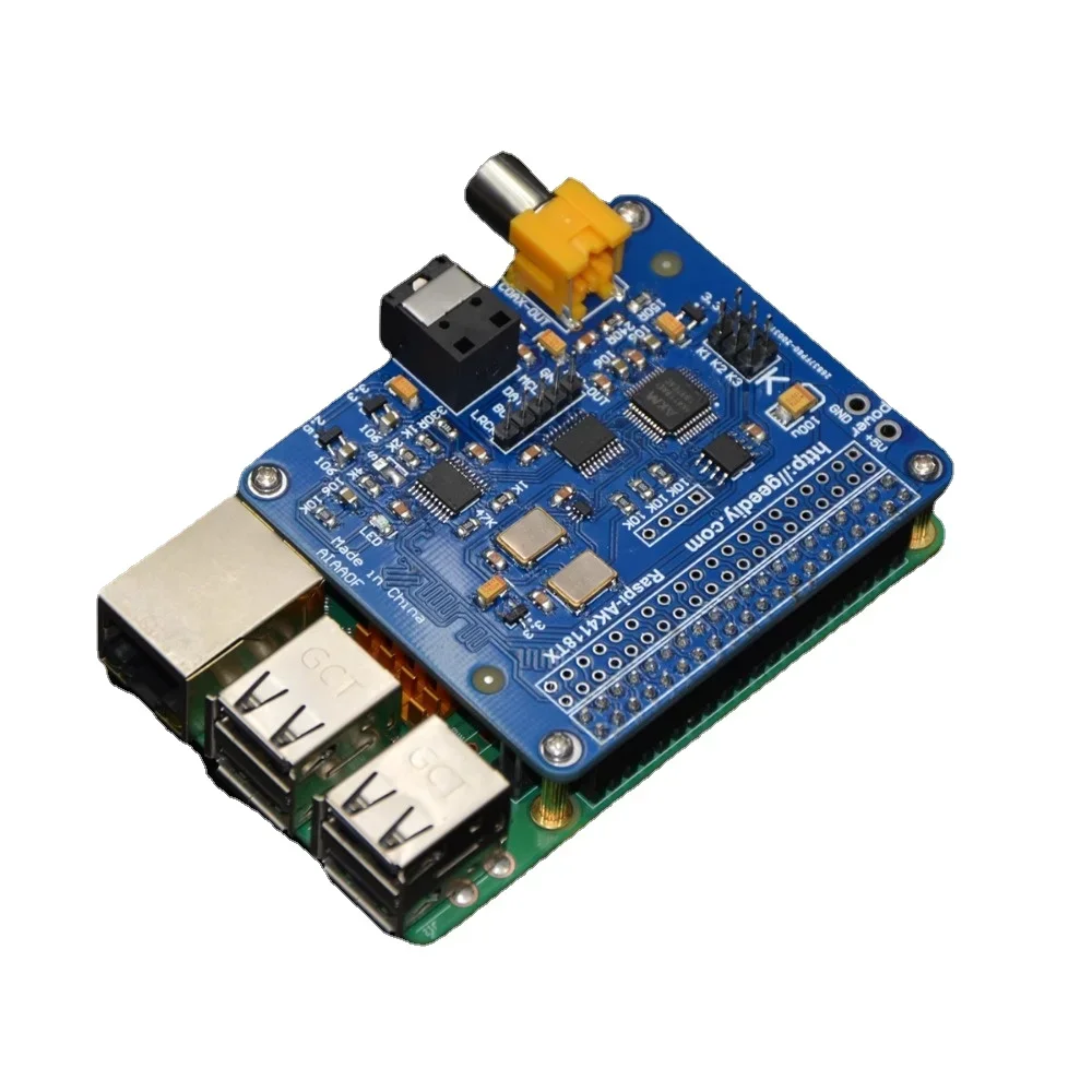 BoMasMAk4118 Coaxial Fiber Optic I2s Output Board Volumio Moodef For Raspberry Pi 2b 3b 3b+ 4b 24bit 192k