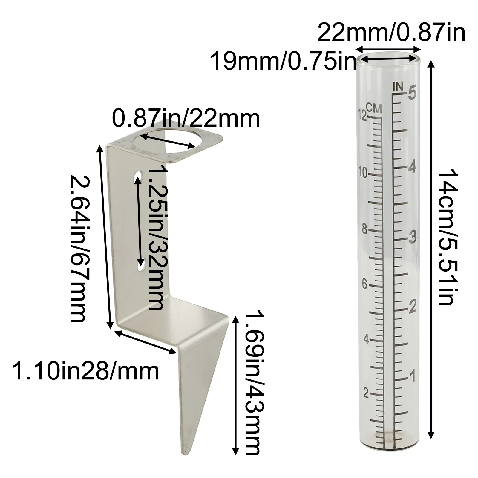 Stainless Steel Holder Glass Rain Gauge Generous 5-Inch Scale Large Easy-To-Read Increments Weather Monitoring Instrument