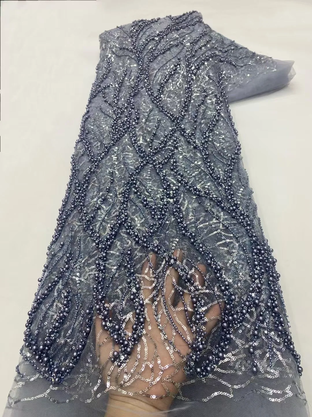 Madison African Beaded Lace Fabric 2025 High Quality French Sequins Lace Fabric Wedding Nigerian Lace Fabrics 5 Yards Sewing