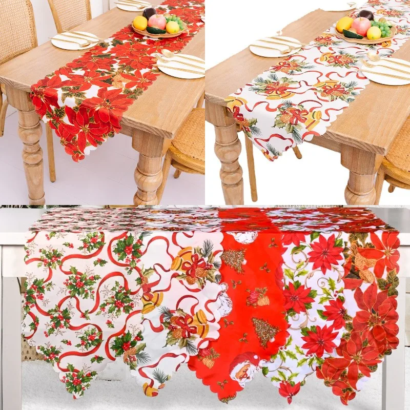 Satin Red Table Runner Decoration Christmas Party Home Festival Holiday Polyester Table Dinner Banquet Xmas New Year Decoration