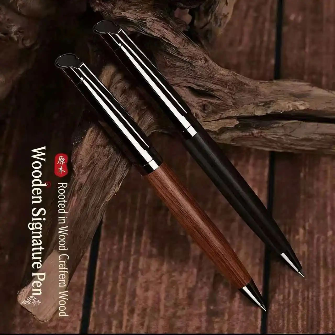 1 Set Premium Metal Ballpoint Pen with Wood Barrel for Smooth Writing and High-End Design-Black Ink-Office-With Case