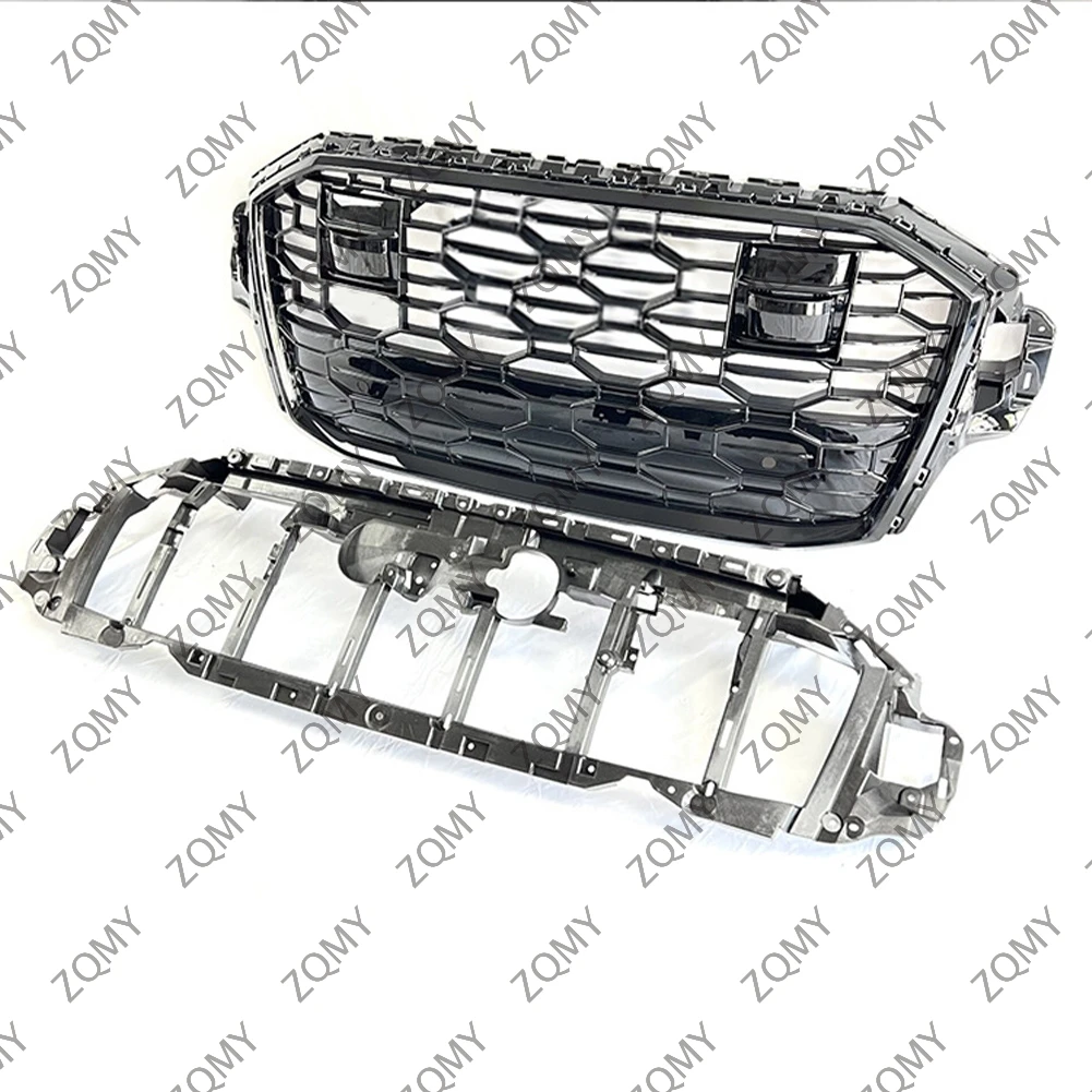 W/Logo For Audi Q7/Q7L/SQ7 2020 2021 2022 2023 2024 Car Front Bumper Grille Centre Panel Styling Upper Grill (Modify RSQ7 style)