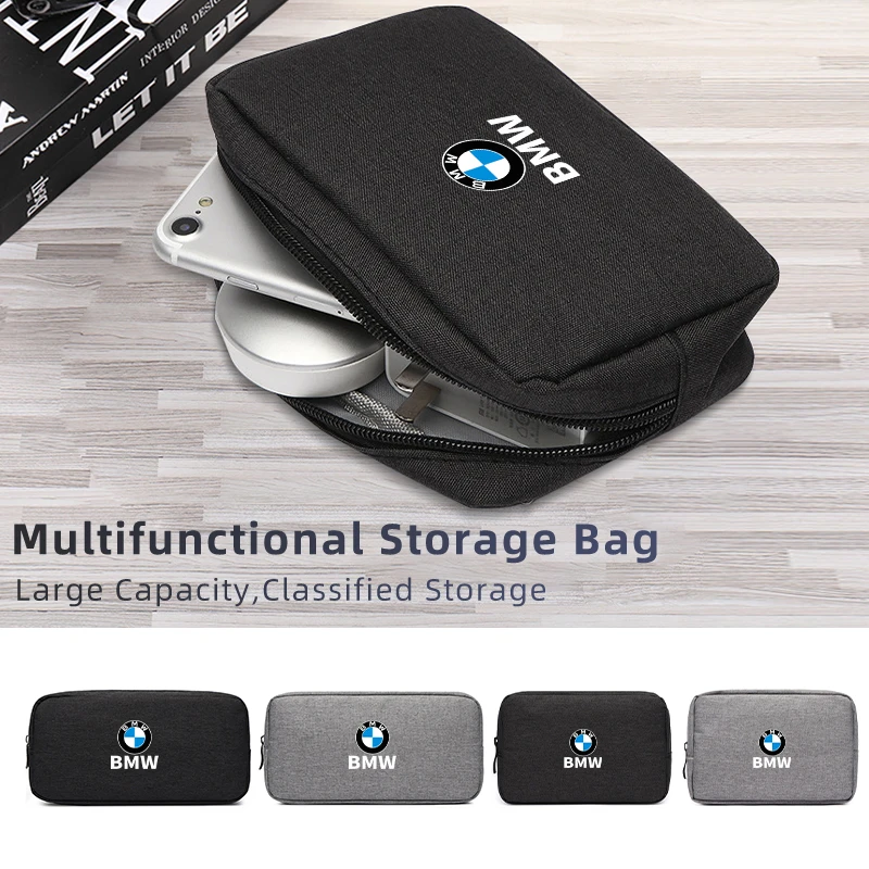 Portable Digital Storage Bag Car Logo Electronic Accessory Organizer Pocket For BMW X3X4X5X6 E46 E90 E60 F30 E39 F10 F20 G20 G30