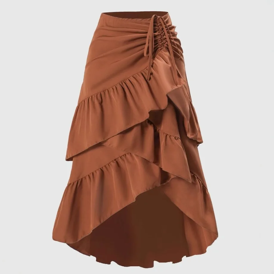 2025 Summer New Sweet and Fresh High Waist Splicing Thin Lotus Leaf Edge Hem Skirt European and American Women's Clothing
