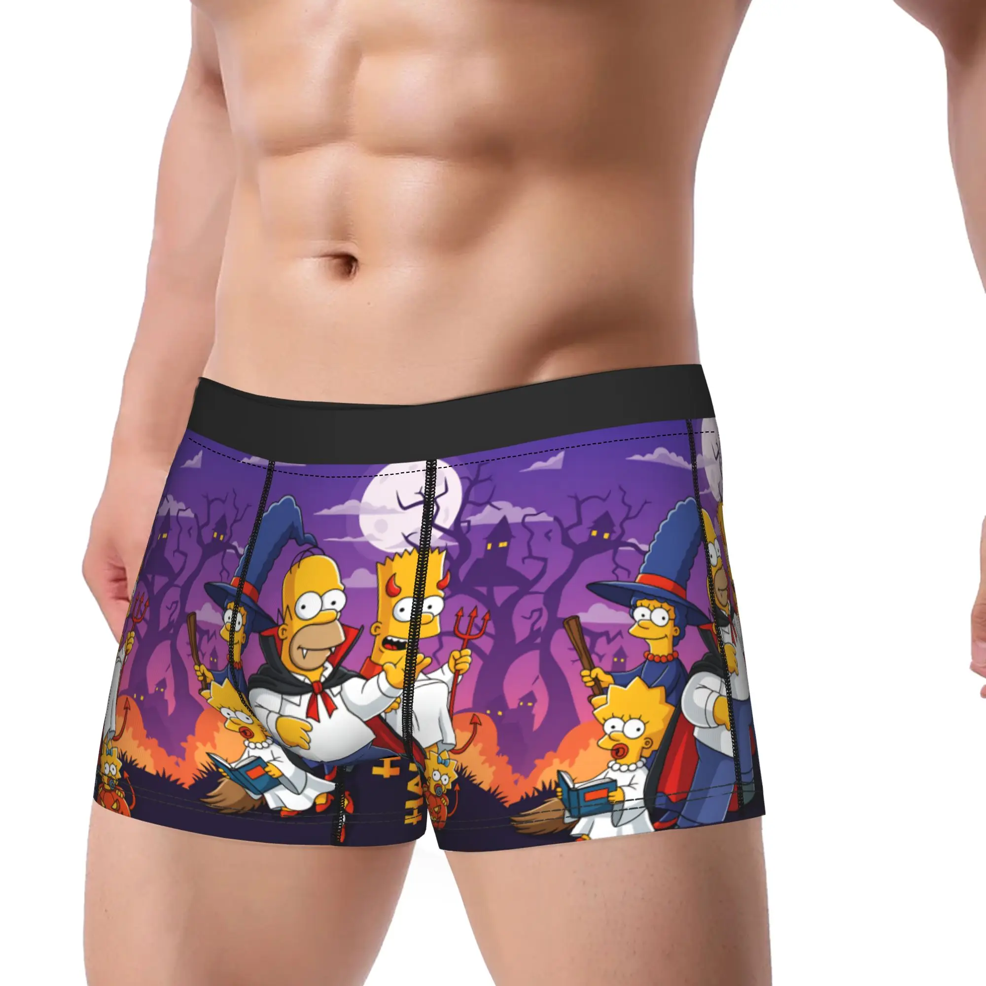 Funny S-Simpsons Happy Hauntings Family Halloween Underwear Men's Panties Custom Sexy Soft Trunk High Quality Boxer Brief