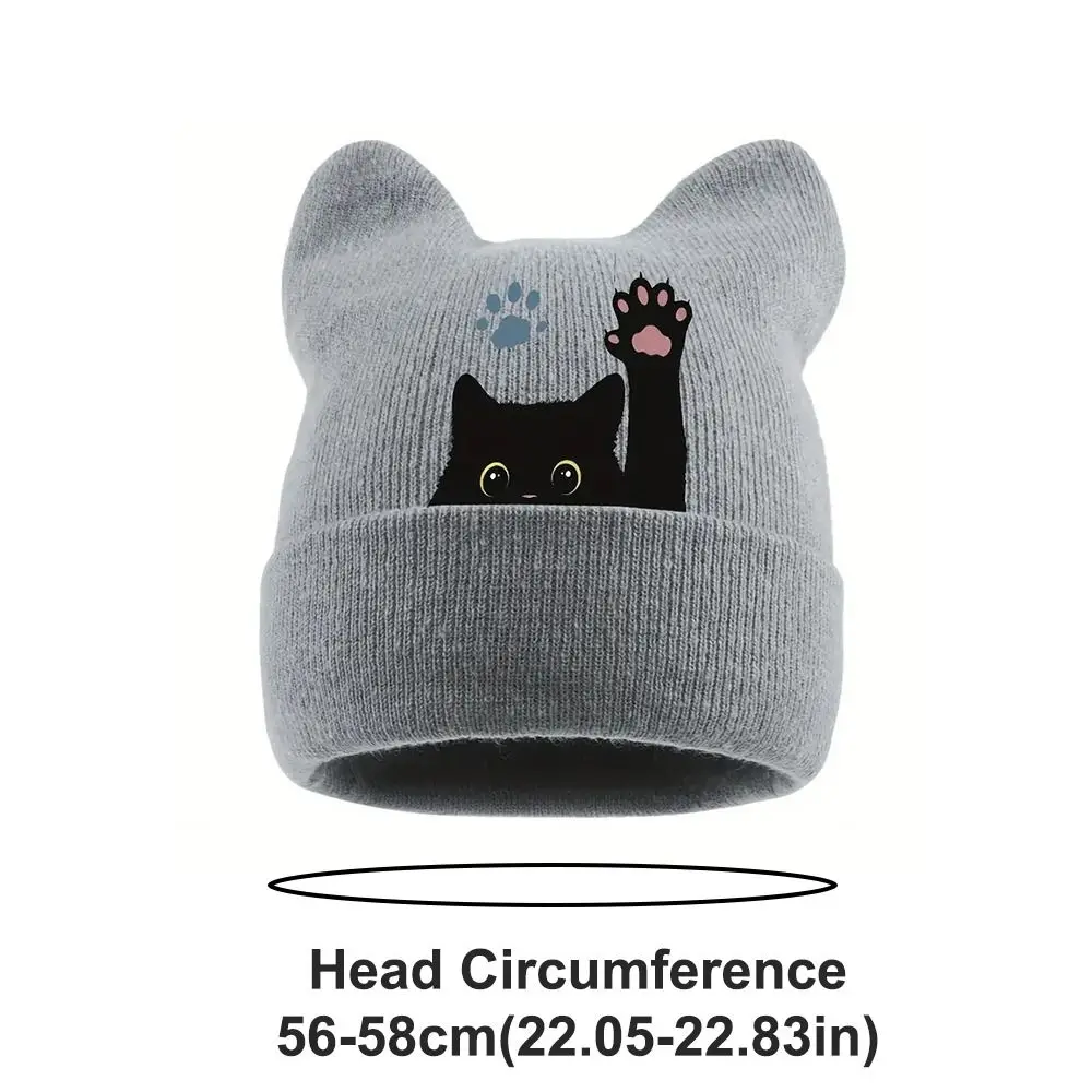 Gifts Knit Cat Ear Beanie Hat Stretchable Punk Gothic Winter Knit Hat Y2K Harajuku Pullover Hat Women and Men 6