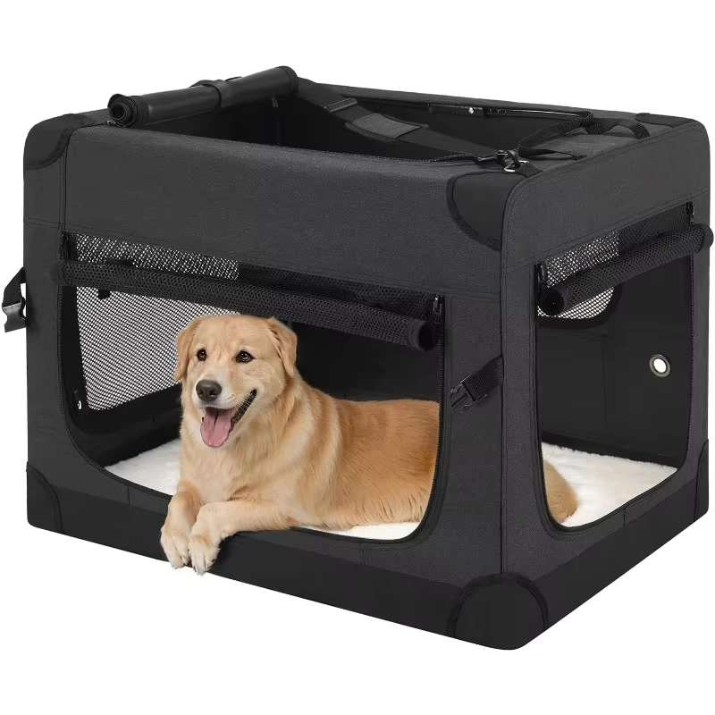 36 inch Folding Soft Dog Crate, 4-Door Portable Collapsible Pet Kennel Travel Dog Crate for Large Dogs, Indoor & Outdoor Use,