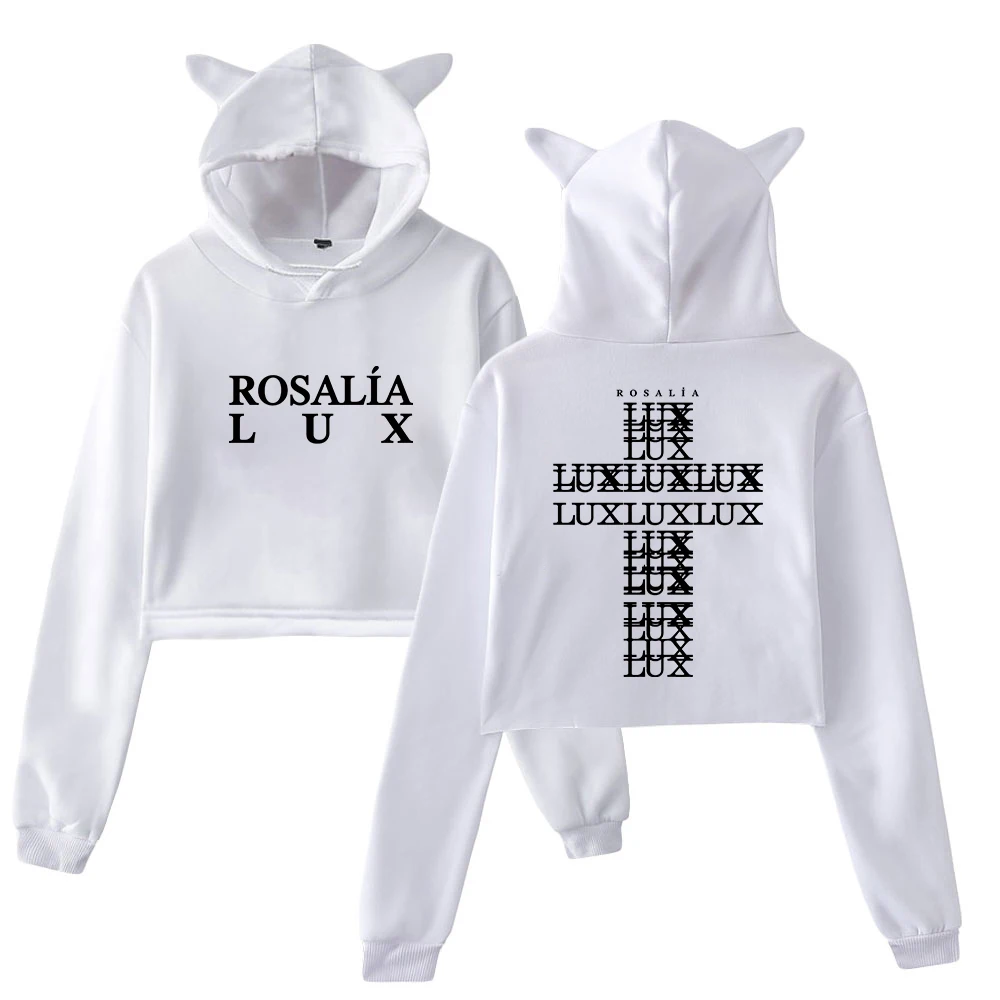 

Rosalia LUX Music Album Tracklist Hoodie Cat Ears Hooded Sweatshirt Long Sleeve Crop Top Women's Clothes
