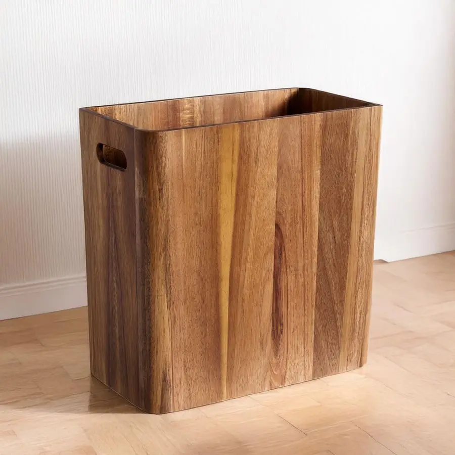 

3 Gallons Wooden Wastebaskets, Solid Acacia Wood Waste Basket with Handles, Rectangular Trash Can, Garbage Bin for Bedroom, Bath