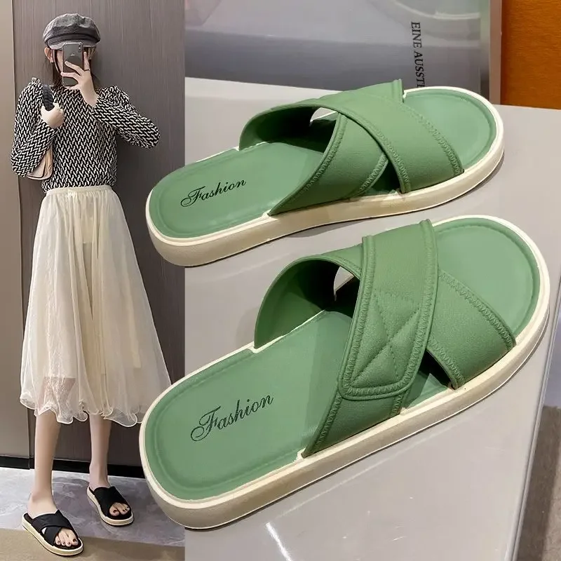 On Beach Shoes For Women Flat Sandals Plastic Slides Woman Slippers Clappers Cheap Premium Pvc Original 2024 Trend Normal