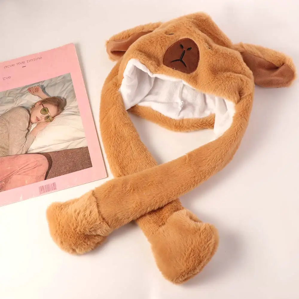 Cartoon Capybara Jumping Up Cap Animal Ear Ear Moving Hat Soft Warm Hat Birthday Gifts