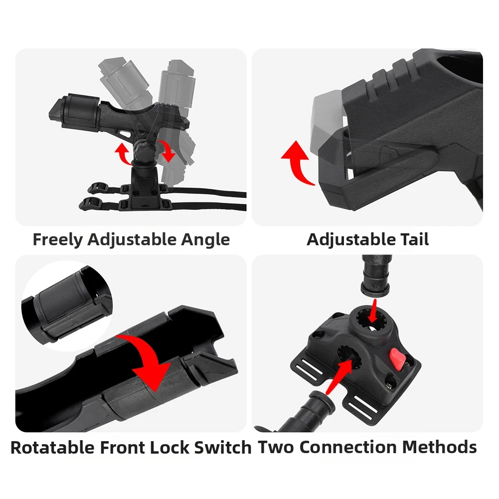 タイオン釣り竿ホルダー、360度回転、ストラップ付き、カヤック、カヌー、ポンツーンの手すりに適合、釣り竿に対応