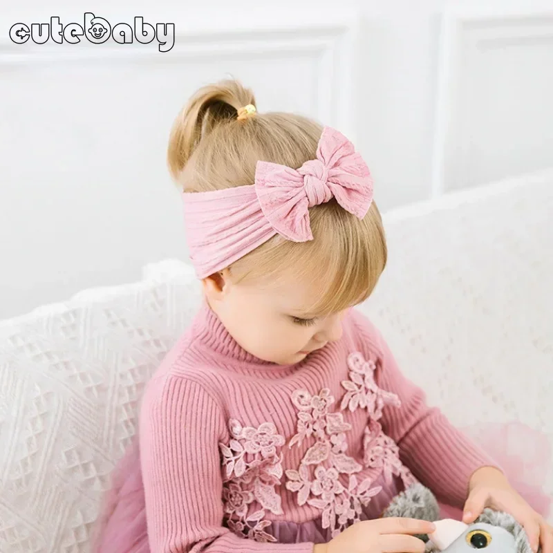 1PCS Newborn Baby Headband For Girls Elastic Knit Children Turban Baby Bows Soft Nylon Kids Headwear Hair Accessories 32 Colors