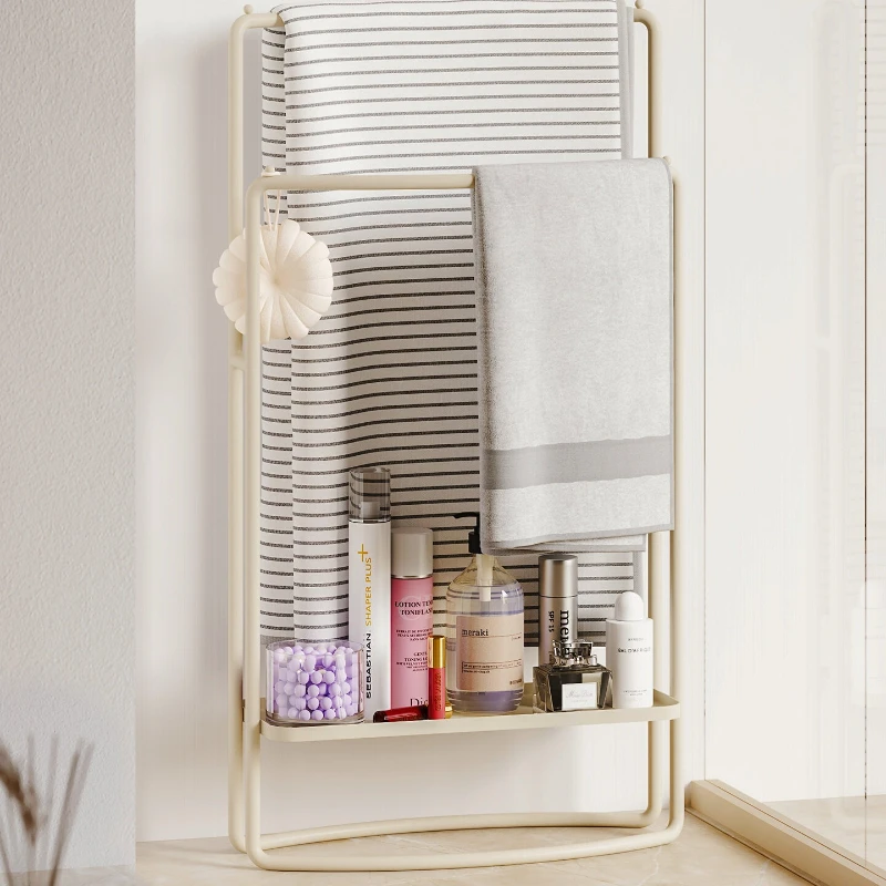 

Simple Metal Storage Rack No Drilling Narrow Towel Rack Thickened Bathroom Organizer Stable Floor Standing Towel Holder