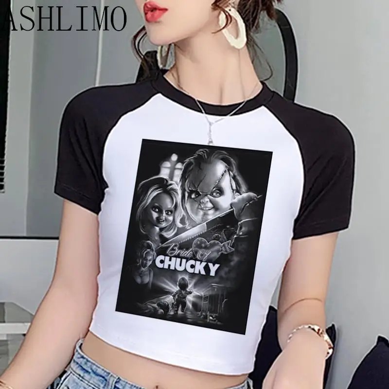 Crop Top Anime Horror Chucky Harajuku Graphic Women Summer Tshirt Funny Cartoon Y2k Korean T-shirt Casual Streetwear Graphic Top