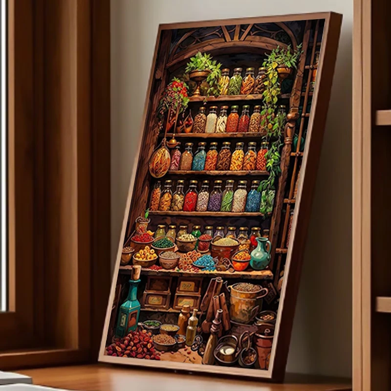 

DIY Diamond Painting Kit Spices and Seasonings Display Full Square Round Drill Diamond Embroidery Art,Mosaic Cross Stitch,