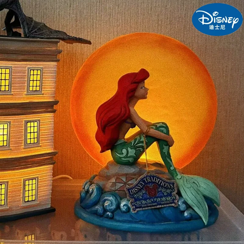 Disney Genuine Little Mermaid Princess Moonlight Ariel Anime Figure Model Ornaments Can Be Bright Lights Birthday toy Gift