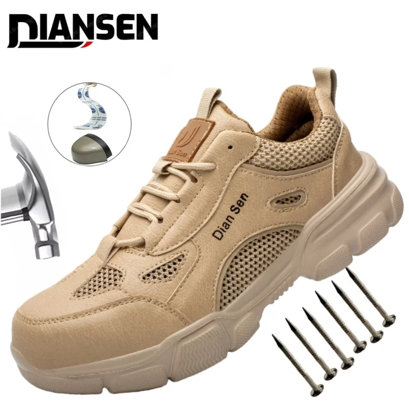 

Дышащие летние сверхлегкие кроссовки для мужчин, рабочие ботинки, удобная обувь со стальным носком, промышленная уличная рабочая обувь