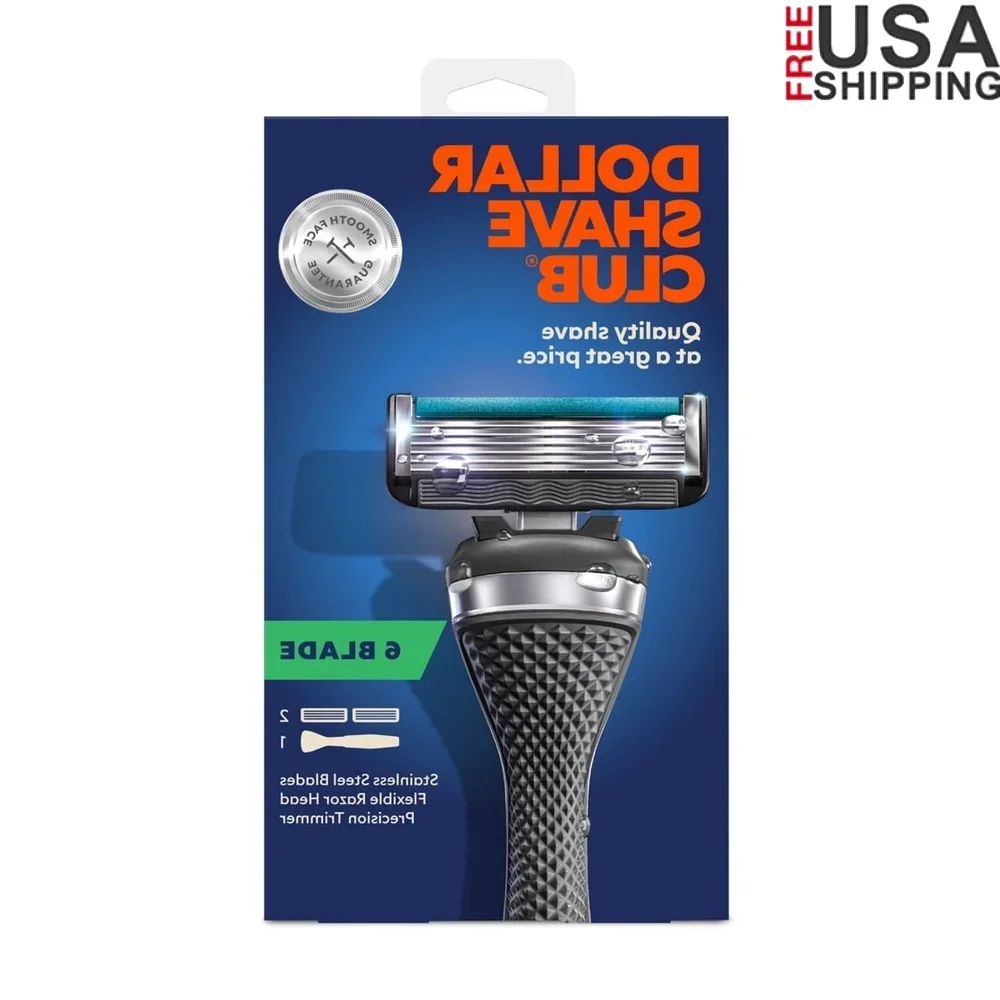 

Men's 6-Blade Razor Starter Set with Diamond Grip Handle 2 Razor Cartridges Close Shave Flexible Head Trimmer Blades