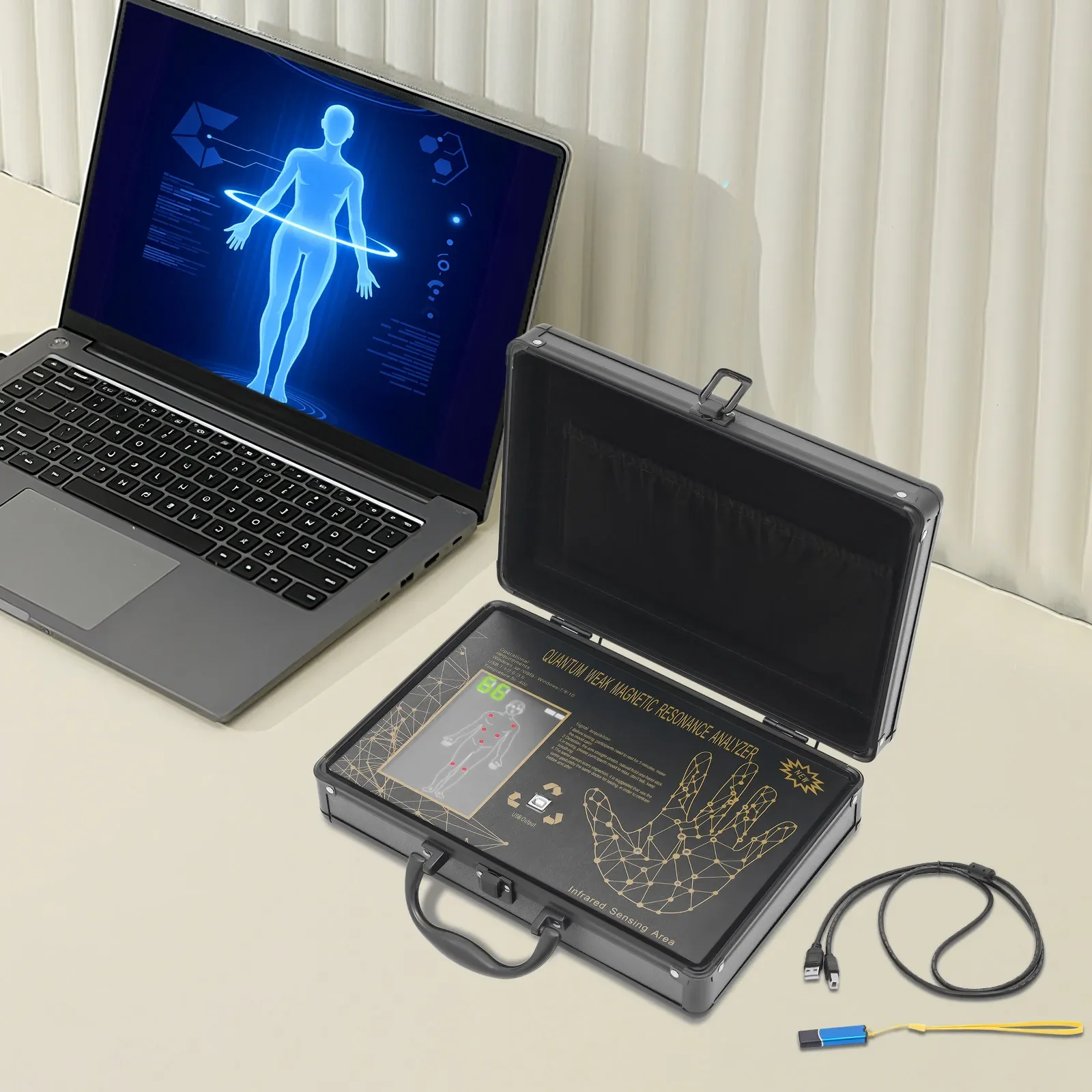 

12.2*8.27*3.54in Portable Body Health Monitor for Home Non-Invasive Safety Health Analyzer with 50 Reports, Windows Compatible