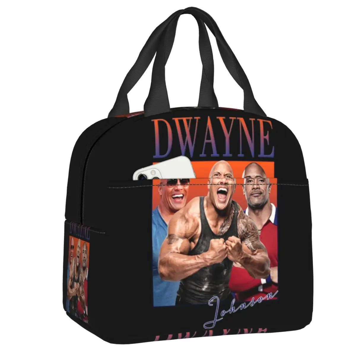 Custom Dwayne The Rock Johnson Insulated Lunch Bag for Women Leakproof Cooler Thermal Bento Box Office Picnic Travel