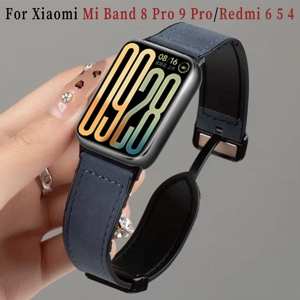 Silikon+Lederarmband für Xiaomi Mi Band 8 Pro 9 Pro Magnetisches Komfortables Uhrenarmband Redmi Watch 6 5 4 Smartwatch Gürtel Zubehör