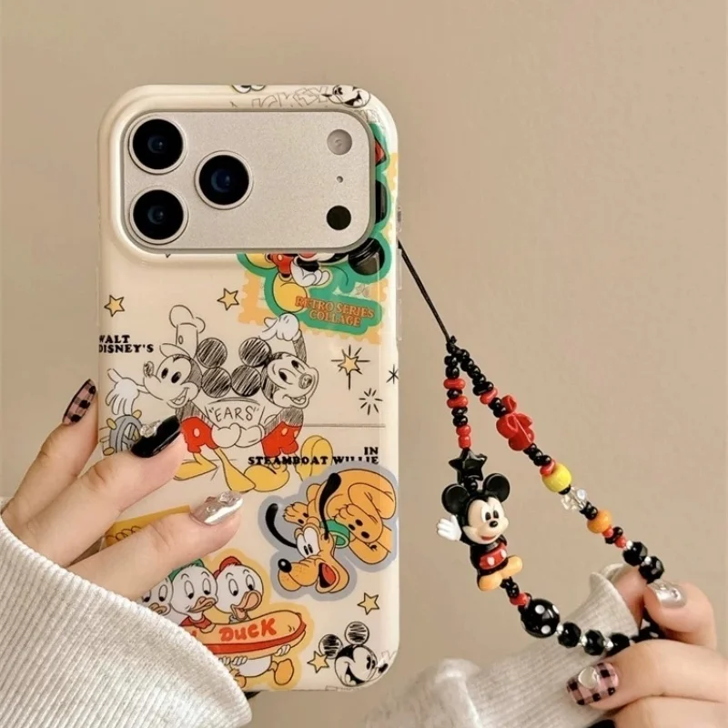 

Cute cartoon Disneys Funny Minnie Mickey Donald Duck Phone Case for iPhone 13 14 15 16 17 Pro Max Y2k Doll Mouse lanyard Cover