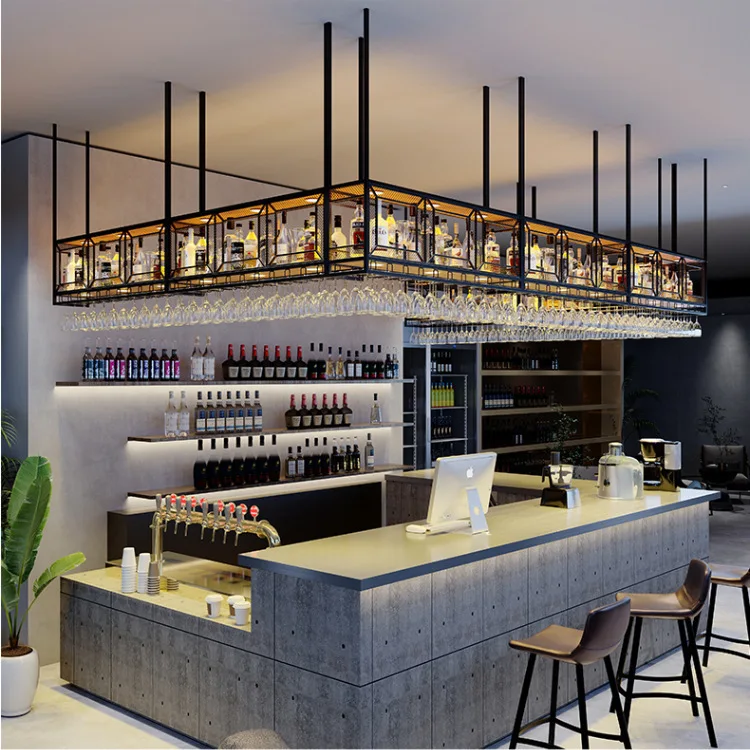 Wine rack, wall cabinet, bar counter cup rack, industrial style hanging for dining room decorations