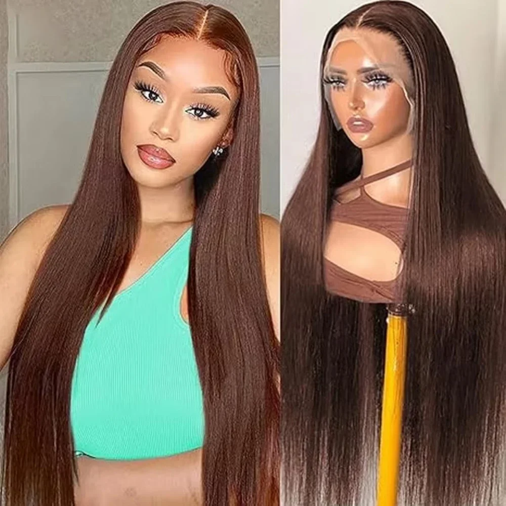 Straight Chocolate Brown Colored 13x6 HD Lace Frontal Wig 100% Human Hair Wigs Brown 13x4HD Lace Front Wig 100% Human Hair Wigs