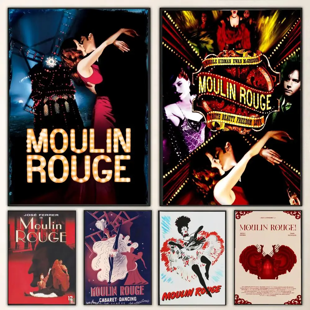 Movie M-Moulin Rouge Painting Calligraphy Canvas Poster Wall Art for Living Room Bedroom Cafe Decor Gift