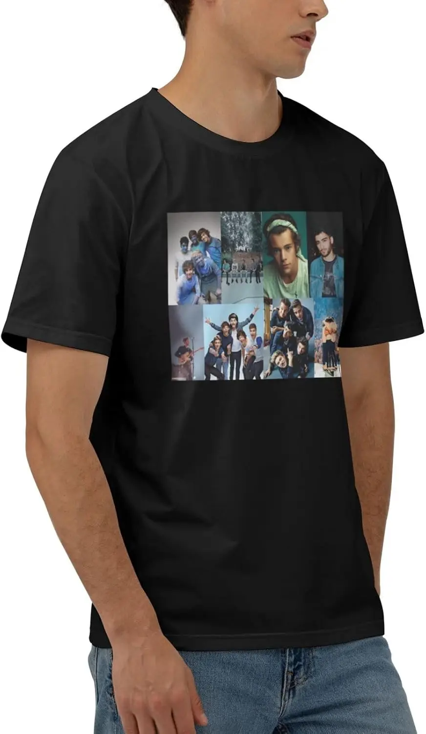 One Music Direction Shirt for Men Short Sleeve Crew Neck Lightweight Casual T Basic Teetees Tops Black